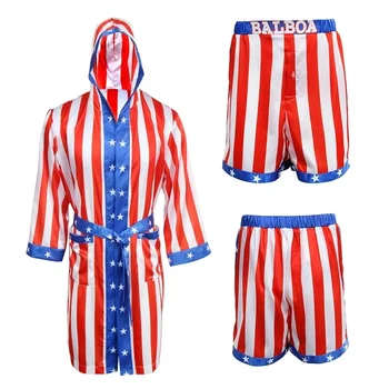 Rocky Balboa Apollo Movie Boxing, Халат с американским флагом, шорты для косплея, костюм для бокса, халат и шорты для взрослых и детей