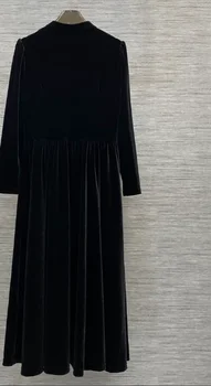WL-3123001905 Женское импортное бархатное платье из тяжелого промышленного сращивания с вышитым кружевным воротником-стойкой на талии