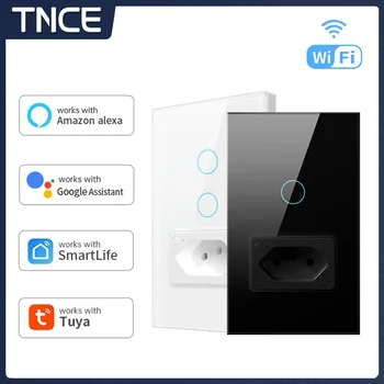 TNCE Бразилия Умный Переключатель Wi-Fi С Розеткой 1/2 Gang Smart Touch Light Switch Работает С Smart Life Voice Через Alexa GoogleHom