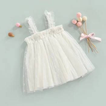 Платье-комбинация в милом стиле для маленьких девочек, летняя вечеринка, День рождения, для малышей, сетчатое платье с кружевными лепестками, без рукавов, широкий подол, сетчатое платье