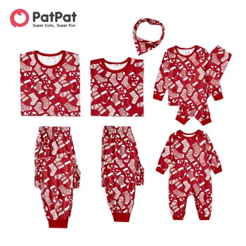 Рождественские носки PatPat с принтом по всей семье, комплекты красных пижам Naia™ в тон (огнестойкие)