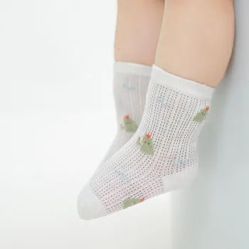 Летние детские носки из тонкой сетки без костей, носки для новорожденных, мультяшные детские носки средней длины