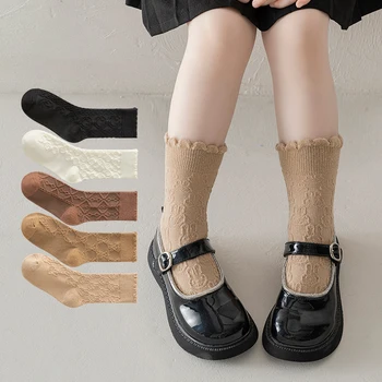 5 пар / лот, детские носки, весна-лето, жаккардовые мягкие детские носки, однотонные короткие носки для девочек