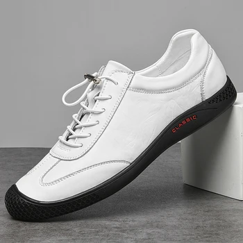 Черные, белые мужские кроссовки, Новая легкая повседневная обувь для мужчин, дышащие мужские кроссовки Tenis Masculino, Вулканизированная обувь на платформе из натуральной кожи