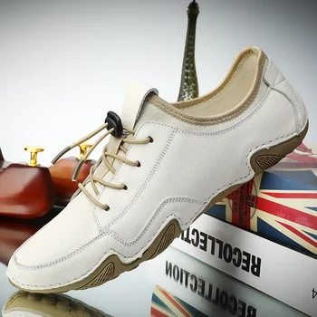 2023 Новая Мужская Повседневная Кожаная Обувь Ручной работы Из Натуральной Кожи, Трендовая Универсальная Летняя Удобная Мужская Обувь для вождения на открытом воздухе