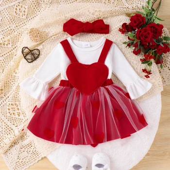Комплекты Одежды для новорожденных малышей и маленьких девочек, комбинезон с оборками, Красные тюлевые юбки, комбинезон, наряд