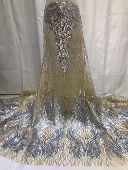 Африканская кружевная ткань 2023 новейшая серо-золотая индийская ткань сари из высококачественного тюля с 3D блестками кружевная ткань для свадебного платья YYZ248