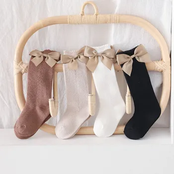 Летние носки для девочек из тонкой сетки с бантиком, детские носки средней длины, дышащие и удобные носки Princess Baby с длинным рукавом