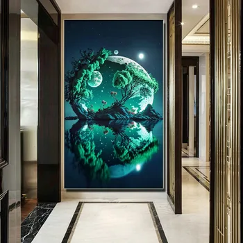 Звездное озеро Алмазная живопись вышивка крестом фантазия луна дерево пейзаж 5D DIY алмазная мозаика большой размер зеленое искусство домашнего декора