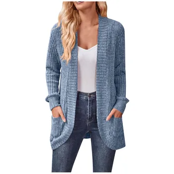 Женский весенне-осенний однотонный свитер-кардиган, модный кардиган с карманами, верхняя куртка, удобный мягкий свитер Tienda Traf