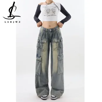 Женские джинсы Женская джинсовая уличная одежда с высокой талией Корейская мода Newjeans Винтажная одежда Женская одежда Брюки карго Женские Y2k