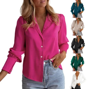 Женская Атласная шелковая рубашка с длинным рукавом и пуговицами, официальные рабочие блузки, весенние винтажные блузки, элегантная рубашка