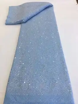 Горячий продаваемый стиль Африканское сетчатое кружево Высокая эластичность ткани 2023 высококачественная 3D голубая вышивка блестками сетчатое кружево материал свадьба
