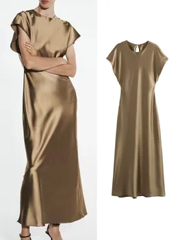 Простое женское однотонное платье до середины икры от TRAF 2023, новое модное элегантное платье с круглым вырезом без рукавов, повседневное шикарное тонкое женское вечернее длинное платье