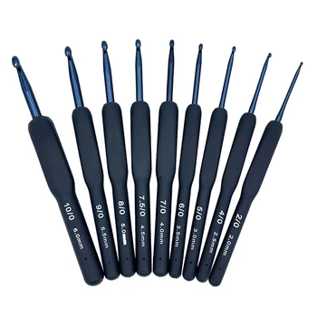 Алюминиевые крючки 2 мм-6 мм с синей мягкой резиновой ручкой, мягкая ручка, спицы для вязания свитеров, Инструменты ручной работы, принадлежности