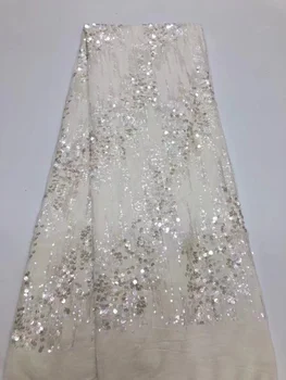 Африканские кружевные ткани, 5 ярдов Белого свадебного платья, женское Вышитое Французское Сетчатое полотно, Высококачественная Нигерийская сетка с блестками