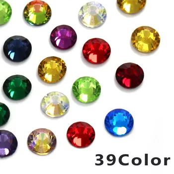Блестящие стразы 39 цветов, стразы с плоской обратной стороной, стразы горячей фиксации, стеклянные кристаллы, аппликация для одежды, поделки SS6-SS30