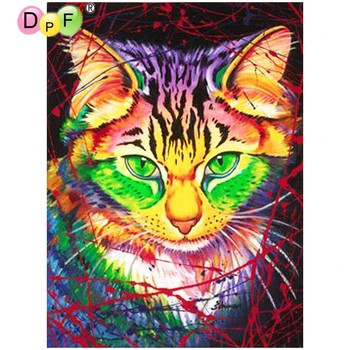 DPF DIY Подарок 5D полная Круглая Алмазная картина Волшебный Куб Вышивка крестом дикая кошка смотрит Алмазная вышивка ремесла Мозаичный декор