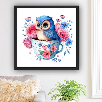 4шт 5D DIY Набор для алмазной живописи с круглой дрелью Blue Owl Home Decor Art Craft