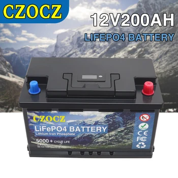 Встроенная батарея LiFePO4 12 В 200 Ач, литий-железо-фосфатные аккумуляторные элементы BMS 5000 + циклов для инвертора лодочного электродвигателя