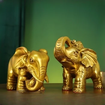 Украшение в виде слона Кайфу из чистой меди Оригинальность слона Руйи Фигурки домашних животных в китайском стиле, украшение для офиса животными, поделки