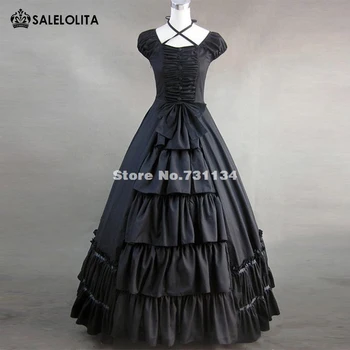 Элегантное и грациозное Черное платье в готическом викторианском стиле Southern Belle, бальное платье времен Гражданской войны, костюм-реконструкция в Викторианском стиле
