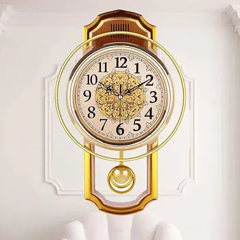 Винтажные часы с маятником оранжевого цвета, Бесшумная работа, Уникальный стиль, множество функций, неподвластных времени.
