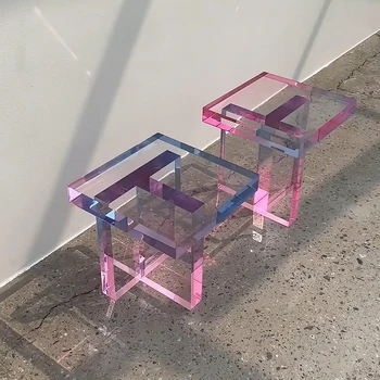 Акриловый журнальный столик с розово-голубым градиентом, угловой столик для гостиной, дизайнерский креативный и немного роскошный маленький столик