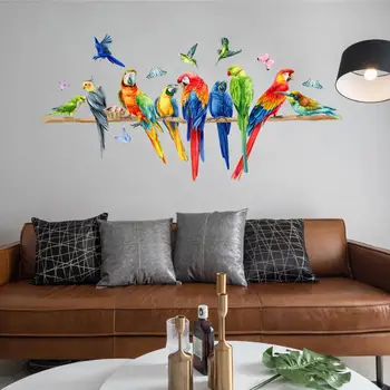 Птица Попугай Дизайн Наклейки на стены с бабочками Реалистичные Птицы Наклейка на стену с бабочками-попугаями Красочная Водонепроницаемая Съемная для двери