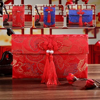 2024 Китайский Новый год Парча Красный Конверт Вышивка Год Дракона Красный пакет Счастливый денежный мешок Лунные принадлежности для свадебной вечеринки