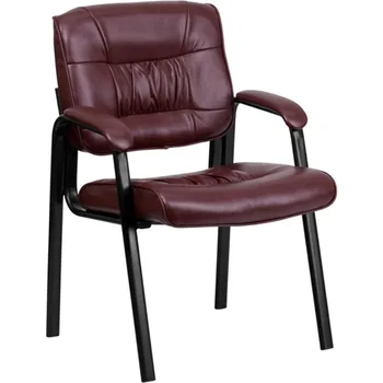 Бордовое кожаное кресло для руководителей со стороны стойки регистрации с черным металлическим каркасом, кресло для конференц-зала 💺 Офисная ткань с бесплатной доставкой