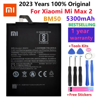 Оригинальный Сменный Аккумулятор Для Xiaomi Mi Max 2 Max2 BM50, Подлинный Аккумулятор Для Телефона, 5300 мАч + Бесплатные Инструменты + Наклейки