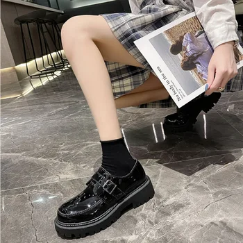 2023 Женские весенне-осенние новые маленькие кожаные туфли Простые одиночные туфли в стиле ретро Японская обувь для малышей на толстой подошве с большой головкой