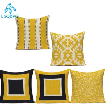 Чехол для декоративных подушек из полиэстера, желтый, в геометрическую полоску, волнистый диван, домашний декор, чехол для подушки для гостиной