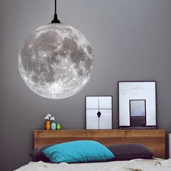 Лунная Лампа 3D Печать Лунные Подвесные Светильники Nordic Simple Lamp Комната Для Девочек Столовая Спальня Домашний Декор Светильники Luminare