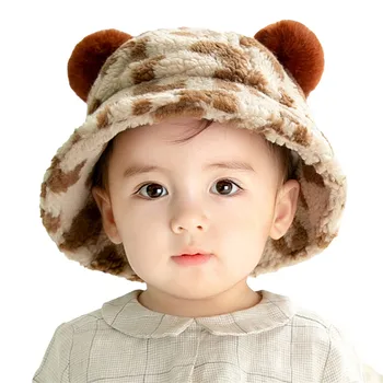 1-3years Мужская шапка для малышей с леопардовым принтом из искусственного меха для маленьких мальчиков и девочек, Пушистые теплые зимние рыбацкие кепки