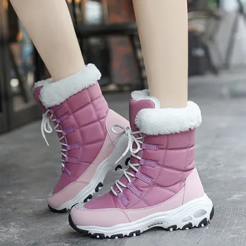 Новые зимние женские ботинки, высококачественные теплые зимние ботинки, удобные ботильоны на шнуровке, уличные водонепроницаемые походные ботинки