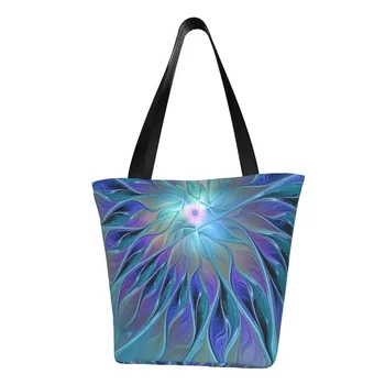Сумка для покупок с абстрактным цветочным искусством Синефиолетовый цветок Школьные сумки Студенческие дизайнерские сумки для покупок Y2k Тканевая сумка-тоут