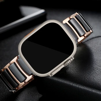 Керамический Ремешок из нержавеющей Стали для Apple Watch Band Ultra 8 7 49мм 45мм 41мм Звено Браслета iWatch 6 5 4 3 SE Correa 42м 44мм 40мм