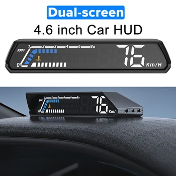 Автомобильный головной дисплей С двойным экраном OBD2 HUD Контроль температуры трансмиссионного масла Цифровой спидометр Сигнализация о превышении скорости