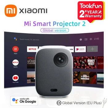 Новая глобальная версия Xiaomi Mi Smart Projector 2 Домашний кинотеатр Netflix Android TV 4K Вход С автоматической фокусировкой, коррекцией трапецеидальных искажений Dolby