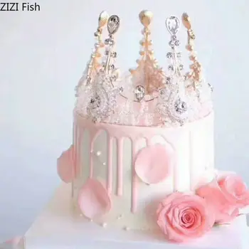 Модель Корончатого Торта принцесса Торт Ко Дню Рождения Цветы Имитация жемчуга торт Реквизит для фотосъемки Образец окна Свадебные украшения