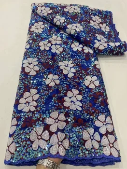 Французские кружевные ткани с пайетками для вечерних платьев, новейшая кружевная ткань для африканской свадьбы, 5 ярдов разноцветной тюлевой кружевной ткани 2023 г.