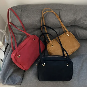 Винтажная замшевая модная сумка подмышками, однотонная женская модная сумочка, кошелек, классическая сумка-шоппер через плечо для осени и зимы