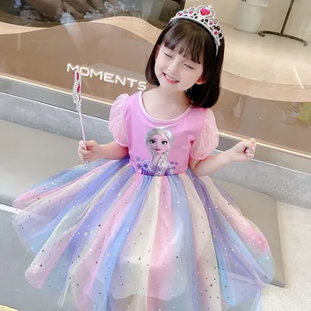 Платье для девочек Летнее детское платье Frozen Rainbow платье принцессы Эльзы Газовое платье Ropa De Niña Детское платье