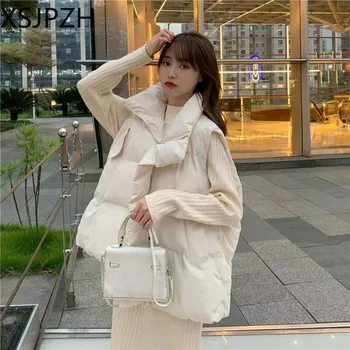 S-XL 2023, Новый Пуховый хлопковый жилет, женская короткая Корейская версия свободного жилета с воротником-стойкой, майка, Студенческое пальто, мода