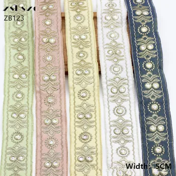 zsbszc 5 см 2 ярда многоцветная золотая нить, кружево для вышивания линз, аксессуары для воротников национальной одежды, аксессуары для поделок, ZB123
