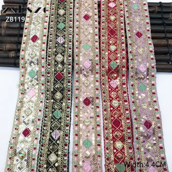 zsbszc 4,4 см 10 ярдов многоцветная алмазная вышивка кружево в этническом стиле одежда с блестками вырез горловины тесьма аксессуары лента ZB119