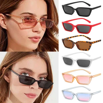 Лето 2021 г. Ретро Маленькие Солнцезащитные очки Винтажные Квадратные Оттенки Мужчины Женщины Милые Узкие Солнцезащитные очки с защитой от UV400 Уличные Очки