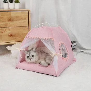 Кровать-Палатка Sweet Princess Cat, Товары Для Домашних Животных, Общий Вигвам, Закрытый Уютный Гамак с Полами, Маленький Собачий Домик